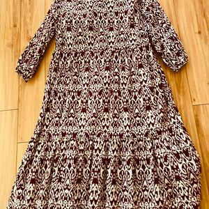 Anthropologie Maeve Burgundy and White Patterned Tiered Empire Dress SZ Large